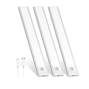 3 Pack Under Cabinet Lights, 52 LED Cold White Rechargeable Under Cabinet Lighting Motion Sensor LED Lights for Kitchen, Counter, Closet, Stairs (12.2 inches Silver)