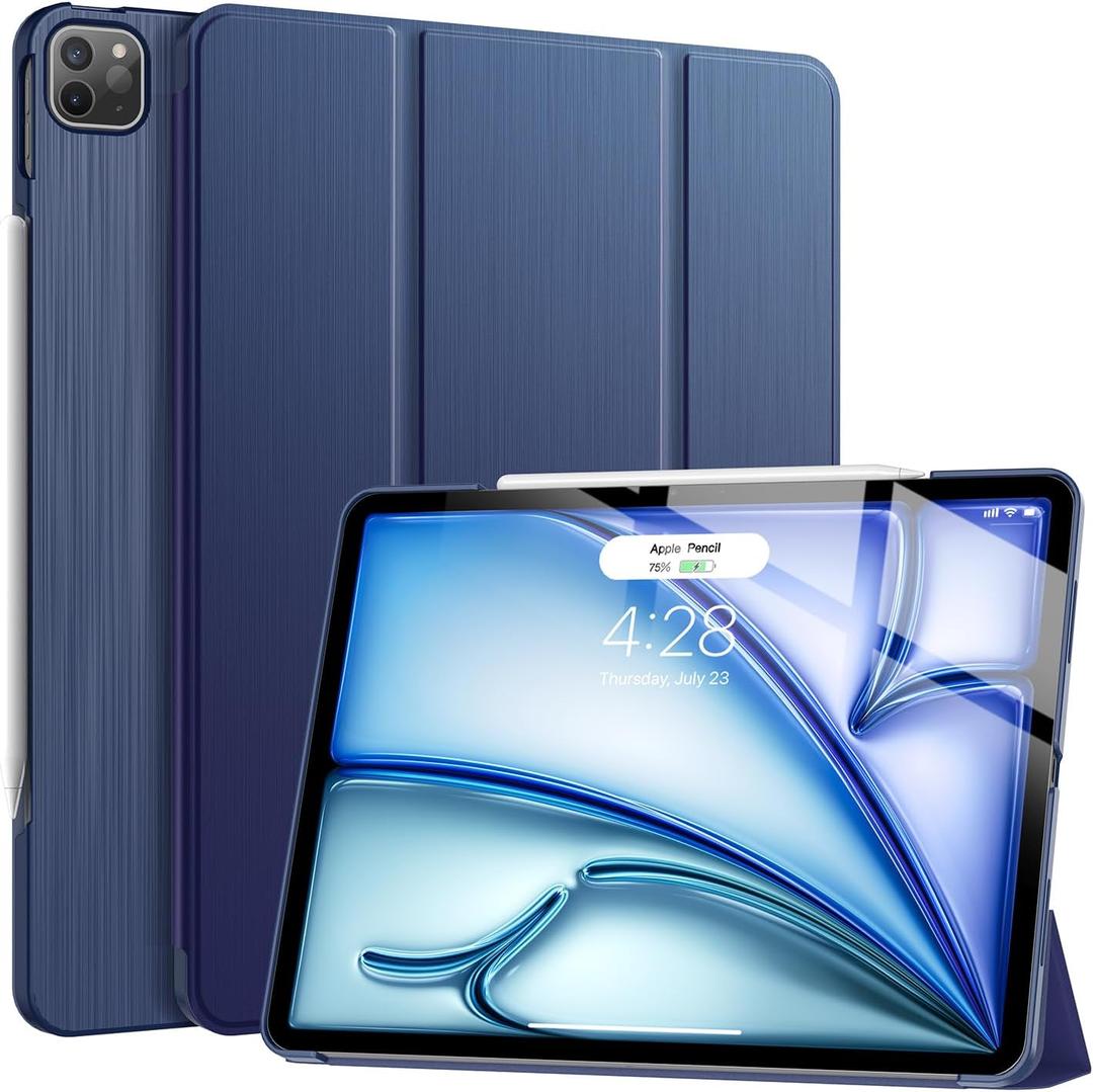Soke Case for iPad Air 13 Inch (M3/M2) 2025/2024,iPad Pro 12.9 2022 2021(6th 5th Generation) - [Slim Trifold Stand + Auto Wake/Sleep],Protective Hard PC Back Cover (Navy)
