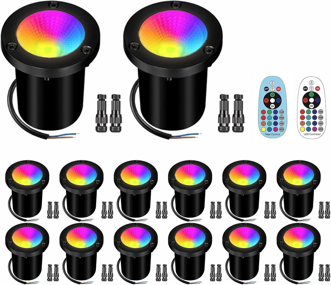 Landscape Lighting - 10W RGB Landscape Lights with Color Changing, 12V-24V Waterproof Outdoor In-Ground Lights for Yard Garden (14)