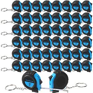 Xuhal 30 Pcs Mini Measuring Tape Keychains Small Measuring Tape Bulk Set 3ft Retractable Measurement with Pause Buttons for Engineer Crafter, Autowind and Lock (Blue)