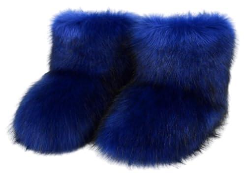 Urmycos Girls Fluffy Furry Snow Boots Faux Fur Winter Warm Outdoor Boots Royal Blue 1 Size 33