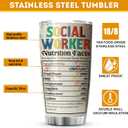 Social Worker Nutrition Fact Tumbler Mug 20oz Appreciation Graduation Gifts For BSW DSW Colorful Social Tree Messy Bun Hair MSW LCSW Gift For Women Caregiver Insulated Cup