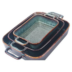 Baking Dish Ceramic Baking Dish、Rectangular Baking Pans Set、Double handles Suitable for lasagna、Baking、Oven 12.8IN、10.8IN、8.9IN Reactive Glaze 3-Piece