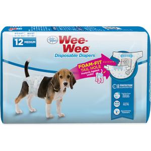 Four Paws Wee-Wee Super Absorbent Disposable Adjustable Dog Potty Training Diapers, Leak-Proof Protection for Dogs, Size Medium, 15" - 18" Waist, 12 Count