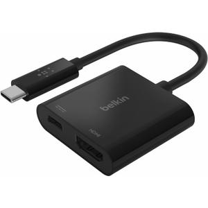 Belkin USB C to HDMI Adapter + USBC Charging Port to Charge While You Display, Supports 4K UHD Video, Passthrough Power up to 60W for Connected Devices, Compatible with MacBook, iPad, Windows