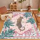4x6 Washable Non-Slip Area Rug, Tropical Pink Boho Vintage Jungle Tiger Rug, Soft Cozy Faux Cashmere Low Pile Animal Print Rug for Girls Room, Nursery, Entryway, Easy to Clean Decorative Carpet