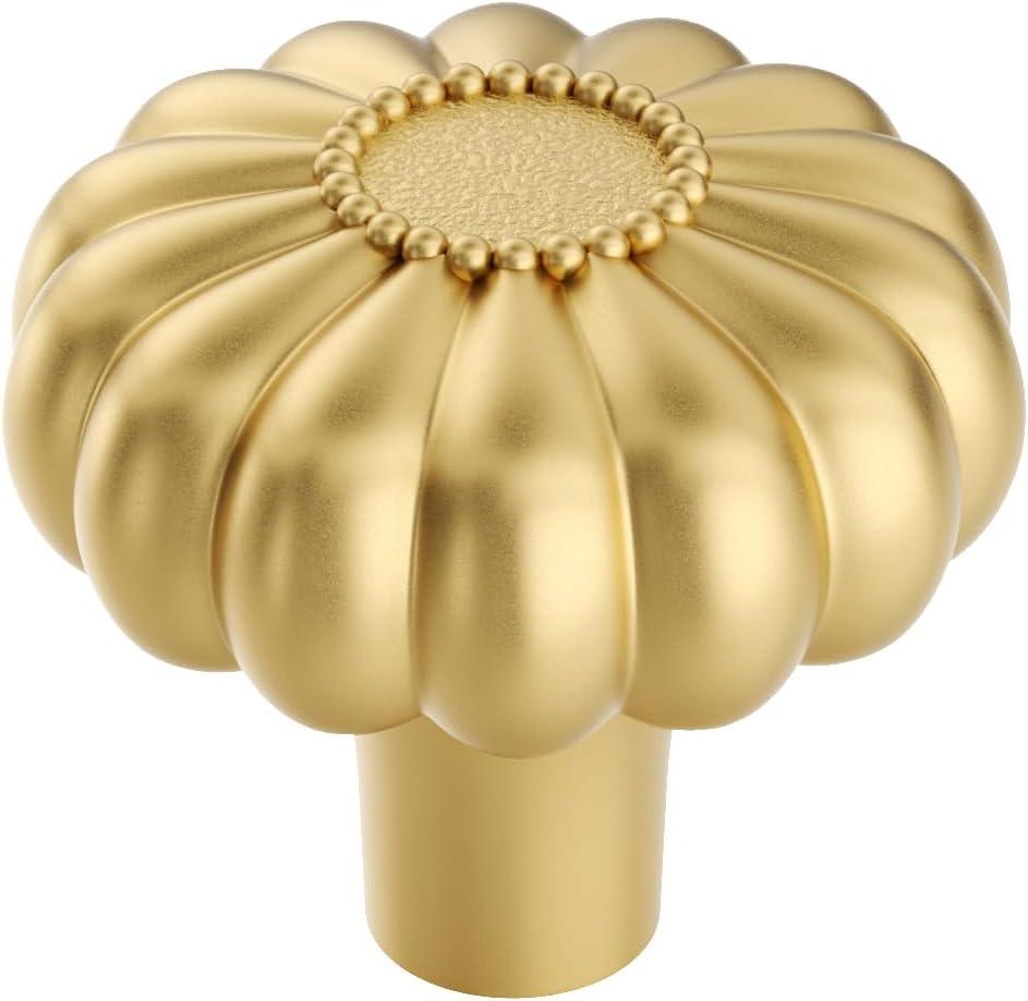 Haliwu 8 Pack Gold Cabinet Knobs Dresser Drawer Knobs Brushed Brass Kitchen Cabinet Pulls Decorative Drawer Handles for Cupboard (Single Hole)