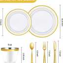 Goodluck 600 Pieces Gold Disposable Plates for 100 Guests, Plastic Plates for Party, Dinnerware Set of 100 Dinner and 100 Dessert Plates, 100 Spoons, 100 Forks, 100 Knives, 100 Cups