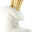 Decorative Cowboy Boot Match Holder With Striker - Ceramic cowgirl boots coastal Western home decor aesthetic, Matchesboxes For pink Bathroom Bedroom Glossy White