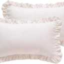 2 Pcs Classic White Lumbar Throw Pillow Cover 12"x20", Solid Color Cottage Linen Cotton Decor Pillow Cover with Ruffles,Sturdy Rectangle Throw Pillow Case for Couch Sofa Bed Living Room