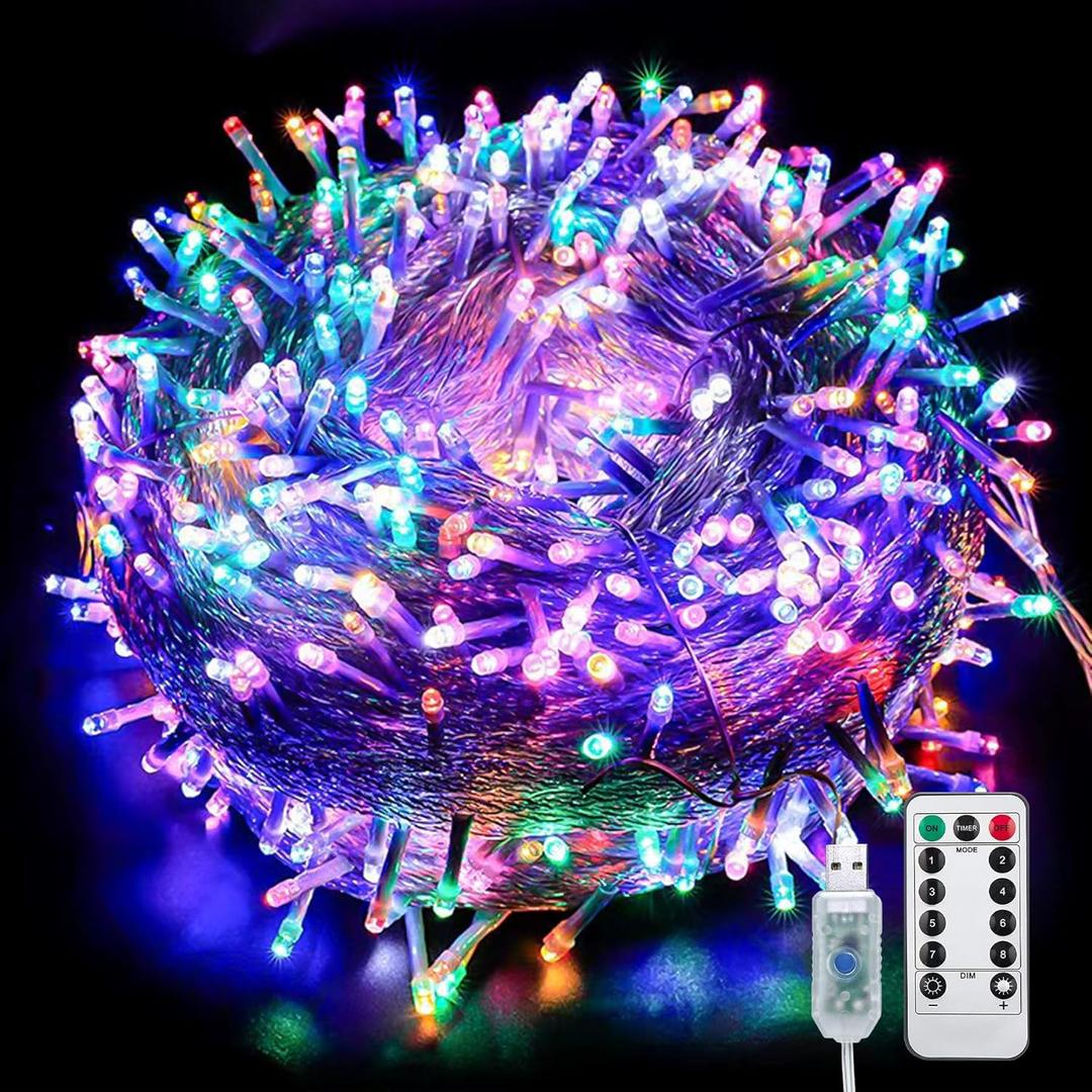 Firecracker String Lights 200LED Starry Light 8 Modes USB with Remote Waterproof Indoor Outdoor Decorative Fairy Lights for Camping Bedroom Wedding Party Family Garden (Multicolor)