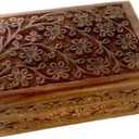 New Age Imports, Inc. GIFT IDEAS~ Floral Carved Handmade Wooden Box 4 inches by 6 inches~Ideal for storing Jewelry, Coins, Tartot cards, Small Treasures, URN Box & etc (Floral Carved 4"x6")