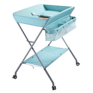 EGREE Baby Changing Table Portable Folding Diaper Changing Station with Wheels, Adjustable Height Mobile Nursery Organizer with Safety Belt and Large Storage Racks for Newborn Baby and Infant, Green