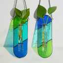Hewory Stained Glass Plant Propagation Hanging 2 Pcs Propagation Station Planters for Window Decor - Unique Hydroponic Propagated Plant Holders for Kitchen Gifts for Mom (Blue-green)