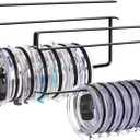 2 Pack Tumbler Lid Organizer, Horizontal Tumbler Lid Storage Hook Up to 20 Lids, Space Saving Cup Lid Holder Under Cabinet Tumbler Lid Hook for Kitchen Organizer, Paper Towel Hanger(Round&Flat, Black)