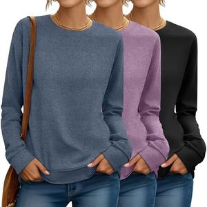 Riyiper 3 Pack Women's Long Sleeve Sweatshirts, Crew Neck Pullover Shirts Loose Casual Lightweight Fall Tops 2025 Trendy