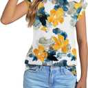 NORACORA Womens Summer Tops Short Sleeve Floral Shirts Dressy Casual Cap Sleeve Crew Neck Cute Tunic Blouses Fashion Clothes, Size M