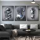 Set of 3 Love Heart 3D Effect Wall Art, Abstract Metal Figure Sculpture Canvas Painting Hanging, Romantic Couple Living Room Canvas Wall Art, Modern Painting (No frame, 60 * 90cm)