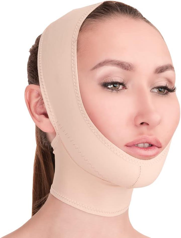 Post Surgical Chin Strap Bandage for Women - Neck and Chin Compression Garment Wrap - Face Slimmer, Jowl Tightening (S) (Small (Pack of 1), Beige)