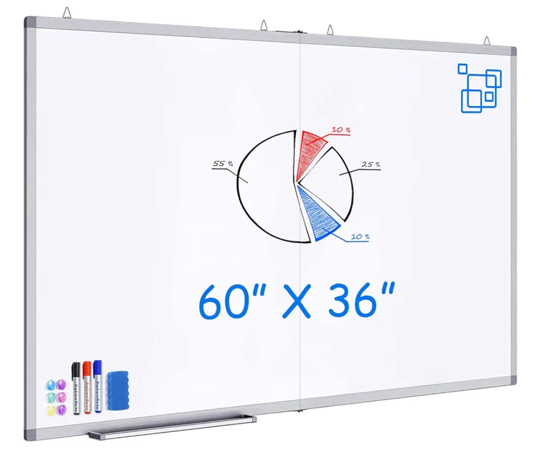 White Board Dry Erase 60 x 36，maxtek Large Magnetic Whiteboard 5' X 3' Dry Erase Board Foldable with Long Marker Tray for Wall-Mounted Aluminum Memo Board Supplies for Class Office & Home