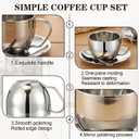 4 Pack Stainless Steel Coffee Cup Set 6 oz Espresso Cups Coffee Mugs with Spoons, Saucers and Metal Stand for Drinks, Latte, Tea, Milk(180 ml)