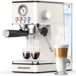 Spacekey Espresso Machine 20 Bar, Espresso Maker with Milk Frother Steam Wand, Stainless Steel Espresso Coffee Machines for Home, Cappuccino, Latte Maker with 58oz Removable Water Tank, White