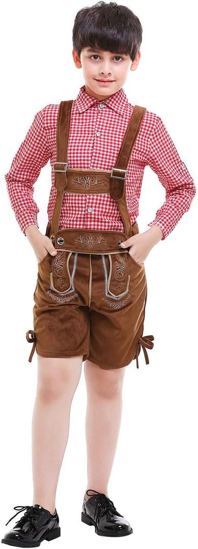 Boys Oktoberfest Costume Beer Festival Outfit Bavarian Kids German Lederhosen Halloween Cosplay (Large, Red)