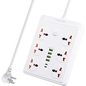 Power Strip with 45 Degree Plug and 10ft Long Cord, 6 Universal Socket, 13A 3000W Power Strip with Surge Protection, 6 USB Ports Desktop Charging Station(4 USB-A & 2 USB-C)