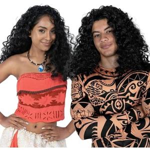Morph Polynesian Curly Wig for Maui Role Play, Halloween Costume Hair for Men and Women, Black Cosplay Accessory, One Size
