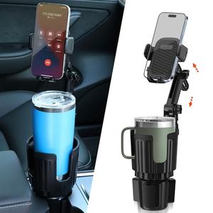 Newlest 2 in 1 Phone Mount for Car Cup Holder with Adjustable Base, Phone Holders for Car Cupholder, No Shaking 360° Flexible Neck Phone Mount for All 4-7” Smartphones, Cup Holder for Most Bottles