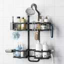 GearFusion Aluminum Alloy Shower Caddy Hanging, No Drilling Over the Shower Head Caddy, 2 Levels Showers Rack Organizer with Hooks, Razor Holder, Soap Holder