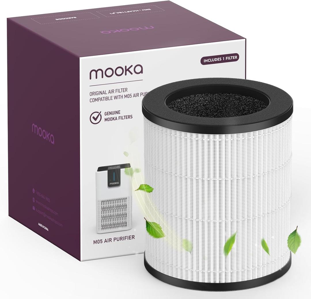 MOOKA M05 Air Purifier Filter, 3-in-1 True HEPA Filter, High-Efficiency Activated Carbon Air Filter for Smoke, Odor, Dander, Pollen