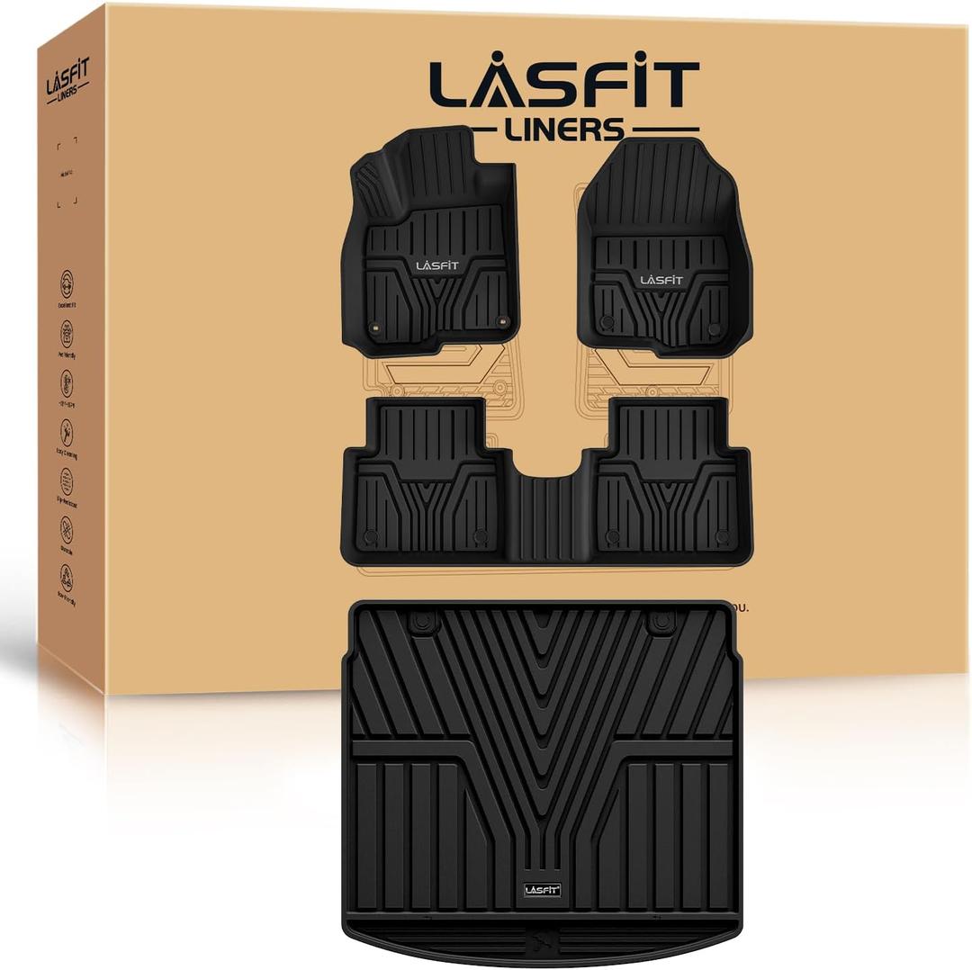LASFIT Floor Mats & Trunk Mat for Honda CR-V 2017-2022 (NOT for Hybrid), All Weather Protection TPE Floor Liners 1st & 2nd Row & Cargo Mat Full Set, Black