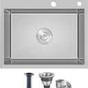 21.6x17.7 inch Drop in Kitchen Sink, Handmade 304 Stainless Steel Sink with 2 Holes, 8.6" Deep Single Bowl, R10 Tight Radius, Topmount Kitchen Sink with Basket Strainer Drain, Brushed