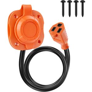 15 Amp 125V AC Port Plug, Heavy-Duty RV Shore Power Inlet Plug with 18 Inch Extension Cord and Waterproof RV Electrical Outlet Receptacle Box Integrated for RV Trailer Boat Travel
