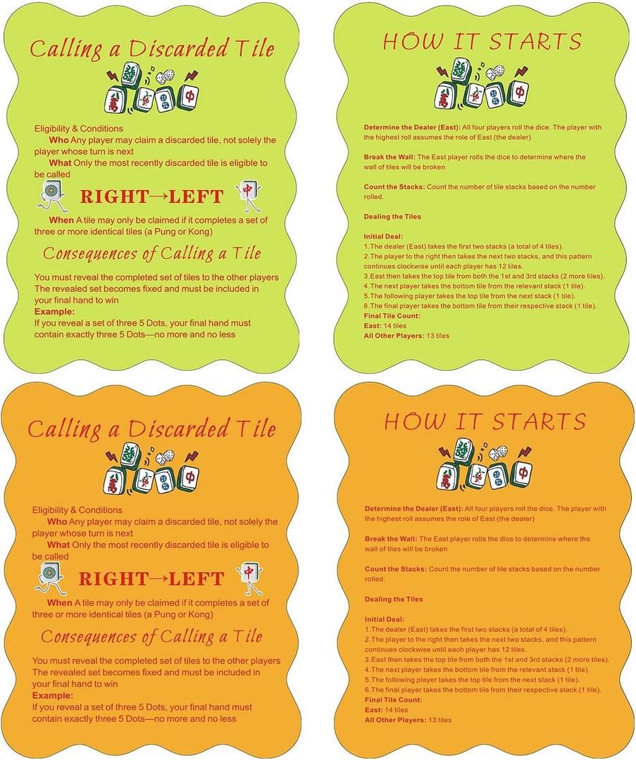 ZWFCGMMBC 4 Pcs Mahjong Tile Shufflers with Printed Mahjong Rules  Manual Mahjong Mixer & Shuffle Cards for Beginners, Durable Mahjong Gift Accessories SetYellow and Orange