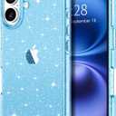 10 x Hython for iPhone 16 Case Glitter, Clear Glitter Sparkly Shiny Bling Sparkle Cute Cover, Anti-Scratch Soft TPU Thin Slim Fit Shockproof Protective Phone Cases for Women Girls, Blue Glitter