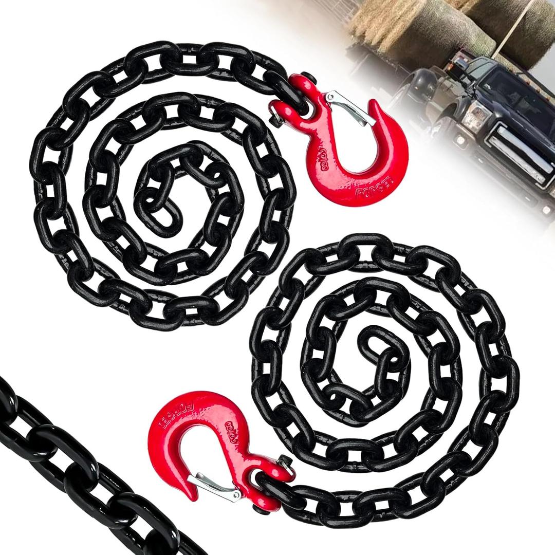 3/8" Trailer Safety Chains G80 Towing Chains with G70 Clevis Safety Hooks 47" Extra Length| 7100 lbs Safety Working Load 27000 lbs Break Strength| Heavy Duty Transport Chains (2 Pack-EP Black)