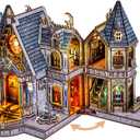 LED 3D Wood Puzzle, School for Wizards with Lighting DIY Wooden Miniature Building Kit Architecture Model