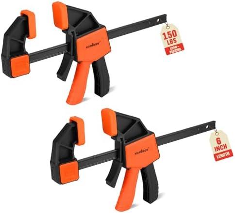 HORUSDY 6-Inch Bar Clamps for Woodworking, 2-Pack Quick Grip Clamps, Heavy-Duty F-Clamp & Spreader, Trigger Clamp with 150 LBS Load Limit for Woodworking, Carpentry, and DIY Projects
