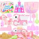 Tagitary Beach Toy Unicorn Sand Toys for Kids, Sand Castle Toys for Beach with Mesh Bag, Sand Shovels, Castle Sand Kits, Sifters, Unicorn Watering Can and Truck, Beach Essential Outdoor Toys for Kids