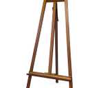 A - Frame Wooden Display Easel with Wheels - Adjustable Lyre Beechwood Studio Easel Stand Holding Canvas Up to 90", Inclinable Artist Floor Painting Easel for Artwork Painting, Brown