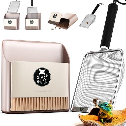 Hamster Metal Litter Scoop for Sandbath Box,Stainless Steel Litter Scooper includes Portable Small Broom and Dustpan, Fine Cat Litter Scoop Easy to Clean Small Pets or Reptile Terrarium Sand Waste