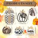5 Pcs Fall Thanksgiving Pumpkin Decor for Home Thanksgiving Plaid Wooden Table Centerpiece Decorations Fall Wooden Pumpkin Signs for Autumn Farmhouse Home Kitchen Mantle Tabletop Supplies