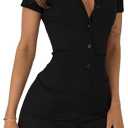 LilyCoco Womens Button Up Bodycon Romper Shorts Short Sleeve Collared Sexy One Piece Medium