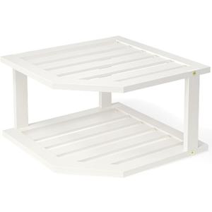 Bamboo Corner Shelf,2 Tier Plate Organizer for Cabinet and Countertop,Pantry Dish and Spice Rack for KitchenWhite (1 Pc)