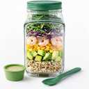 HUZ Salad Pod Side Open Jar - Leakproof Salad Jar with Side Opening & Dressing Cup - Portable Salad Container for Lunch with Spork (1000ml / Green / 1-Pack)