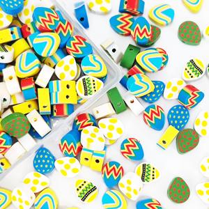 MIIIM 200 Pcs Mixed Colors Handmade Cartoon Easter Egg Polymer Clay Loose Beads Easter Theme Beads for DIY Jewellery Craft Decoration