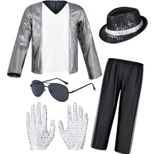Dance Star Costume for Kids 80s 90s Pop Stage Cosplay Party Halloween Role Play, 6-8 Years, White Black