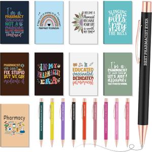 18 Pcs Christmas Pharmacy Technician Gifts, 9 Pharmacist Notebooks Journal & 9 Ballpoint Pen, Thank You Christmas Gifts for Pharmacy Technician, Nurses, School Medical Assistants Students